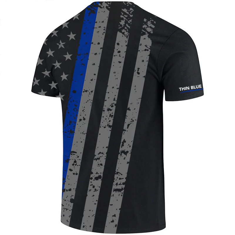 Athletic, Dry Wicking Men's Shirt - Distressed Thin Blue Line Flag - Image 3
