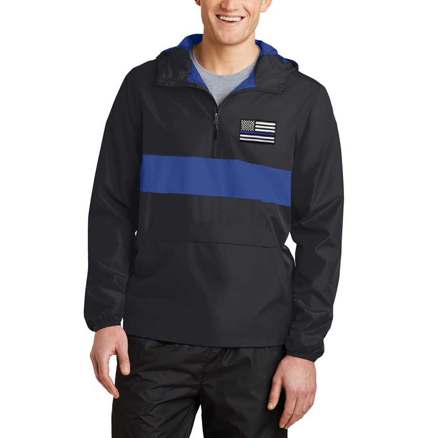 Thin Blue Line 1/2 Zip Hooded Windbreaker, Unisex, Embroidered - Image 4