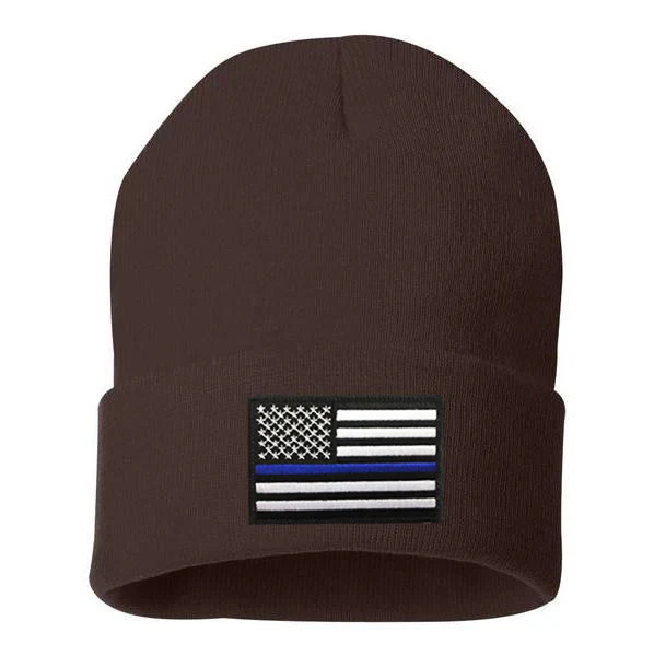Thin Blue Line Flag Embroidered Beanie - Image 3