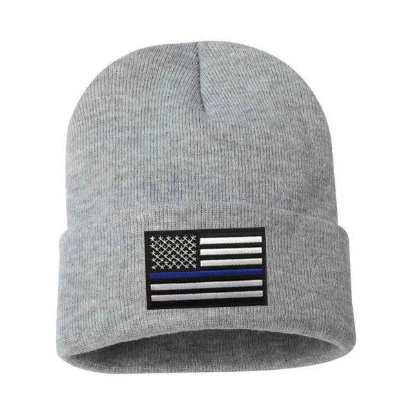 Thin Blue Line Flag Embroidered Beanie - Image 4