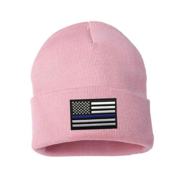 Thin Blue Line Flag Embroidered Beanie - Image 5