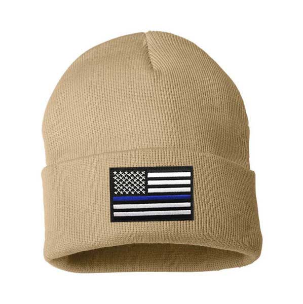 Thin Blue Line Flag Embroidered Beanie - Image 6