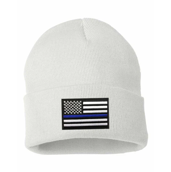 Thin Blue Line Flag Embroidered Beanie - Image 7