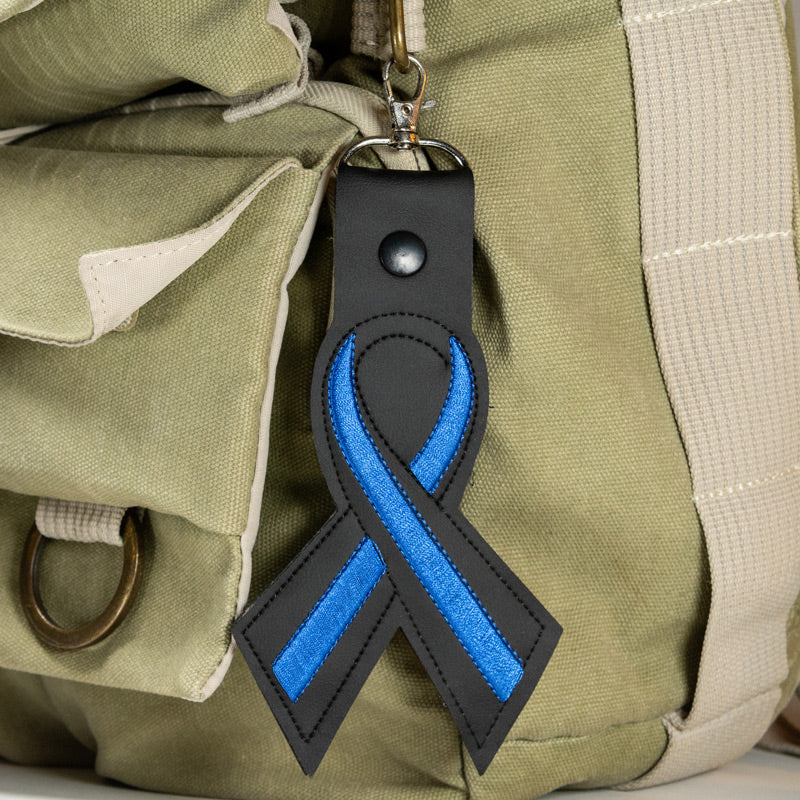 Thin Blue Line Leather Ribbon Keychain - Image 3
