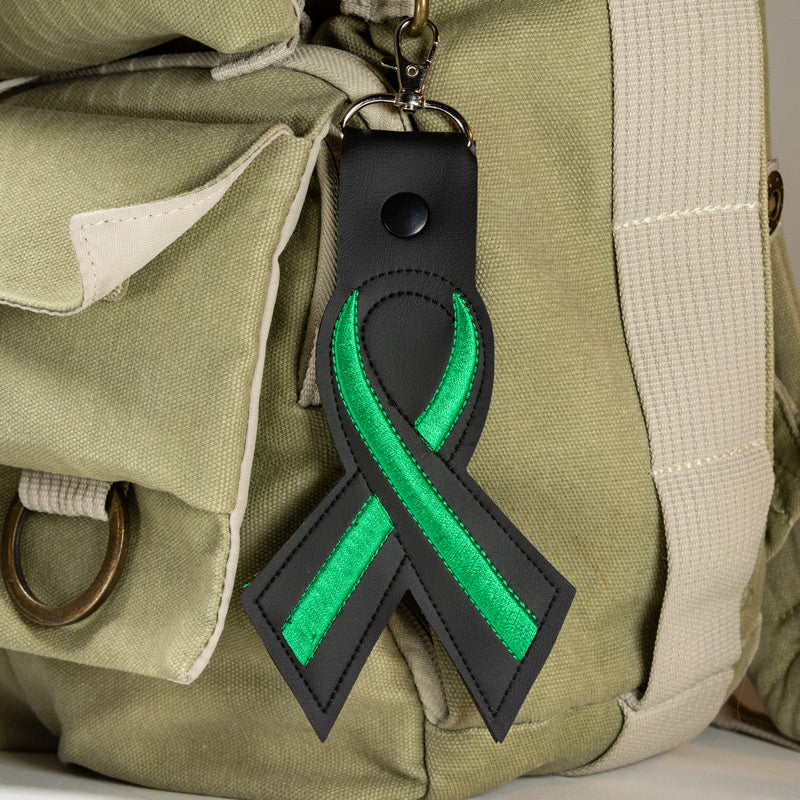 Thin Green Line Leather Ribbon Keychain - Image 4
