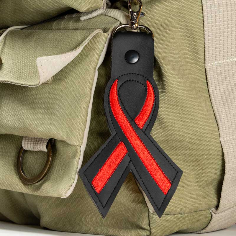 Thin Red Line Leather Ribbon Keychain - Image 4