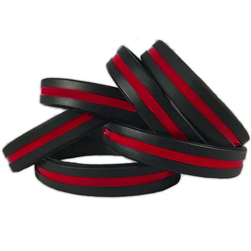 Thin Red Line Silicone Bracelet - Image 3