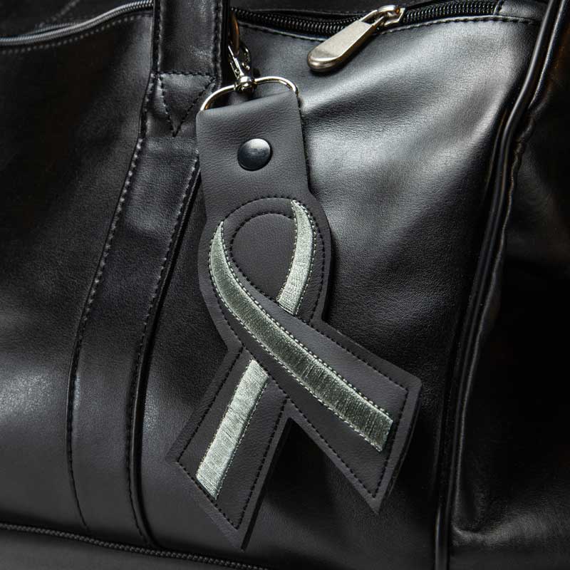 Thin Silver Line Leather Ribbon Keychain - Image 3