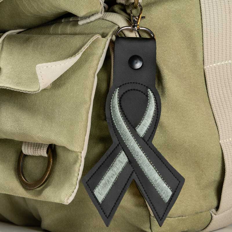 Thin Silver Line Leather Ribbon Keychain - Image 4